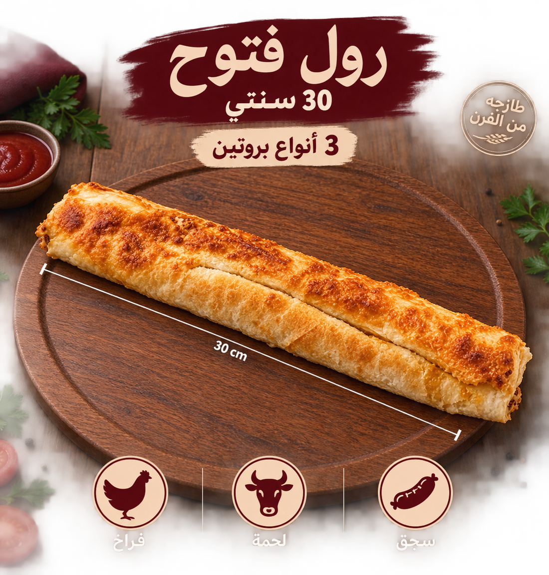 رول فتوح (30 سم) - 3 أنواع بروتين